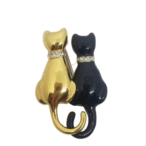 CAROLEE VINTAGE GOLD & BLACK CATS PIN - Picture 1 of 2